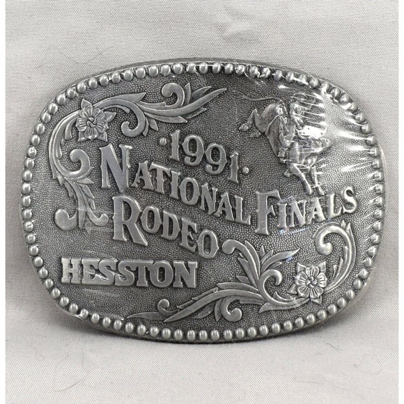 Vintage Belt Buckle NEW 1991 Hesston NFR National Finals Rodeo Western Cowboy - Picture 1 of 7